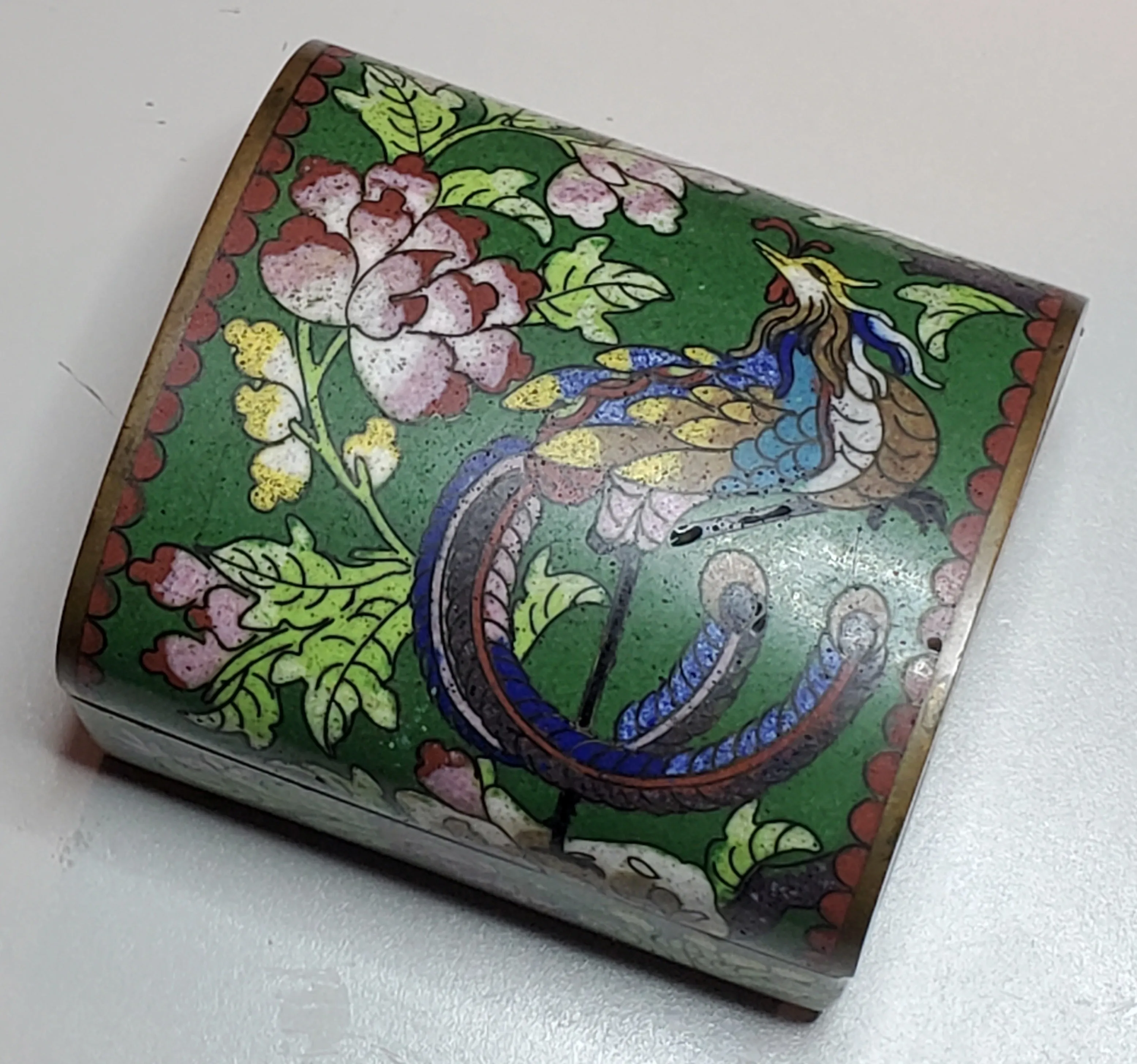 Vintage Peacock Cloisonne Hinged Jewelry Box