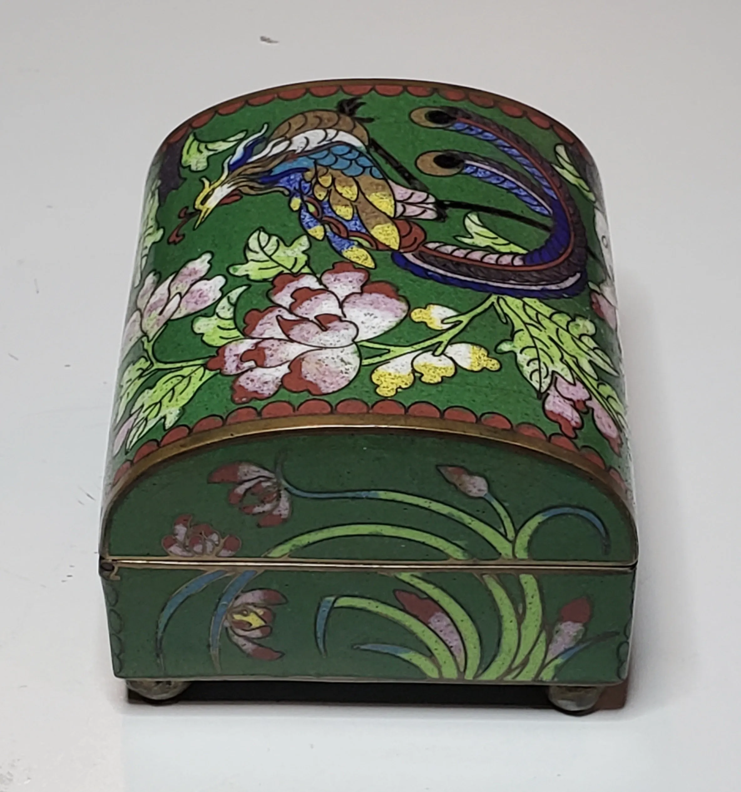 Vintage Peacock Cloisonne Hinged Jewelry Box