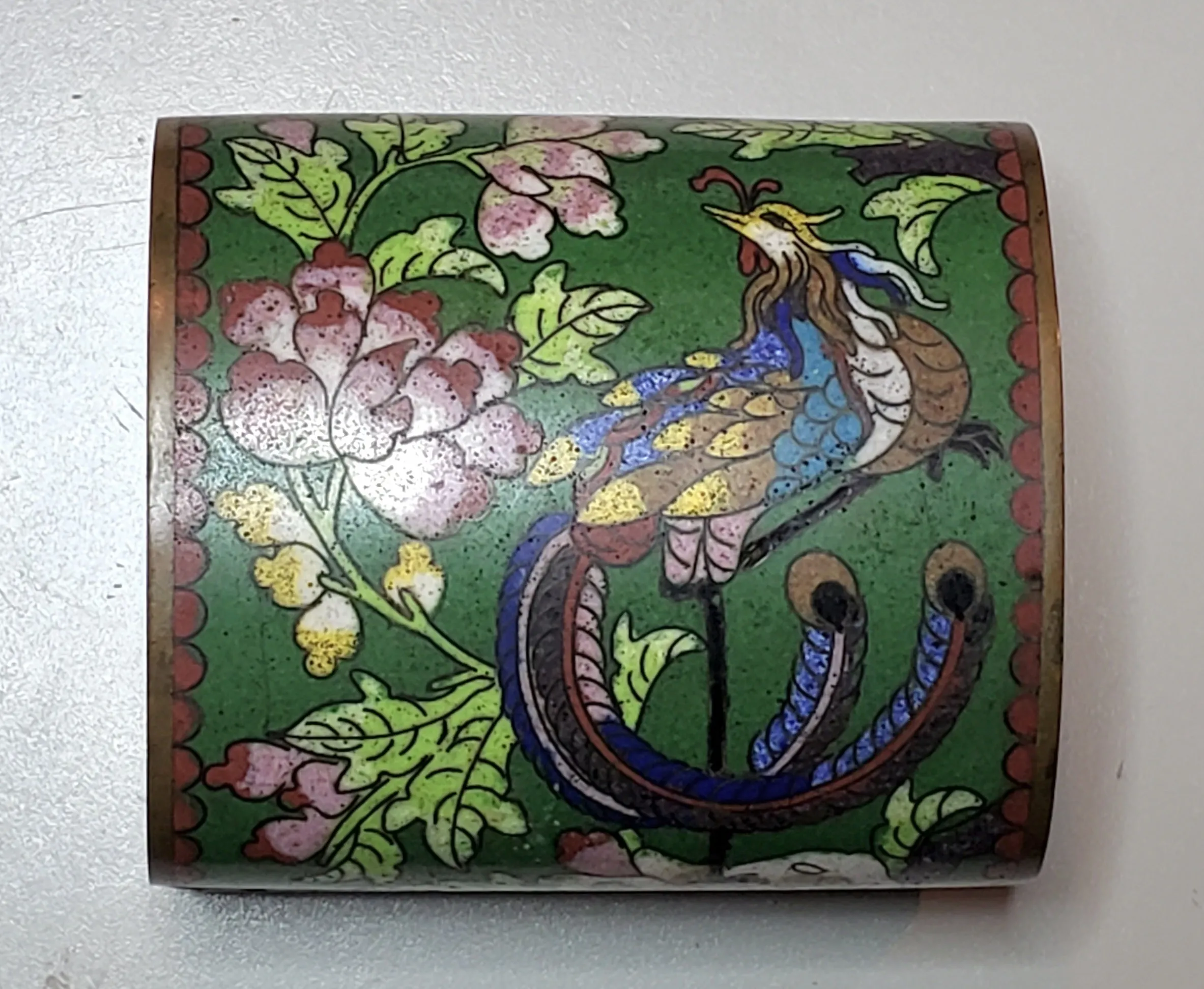 Vintage Peacock Cloisonne Hinged Jewelry Box