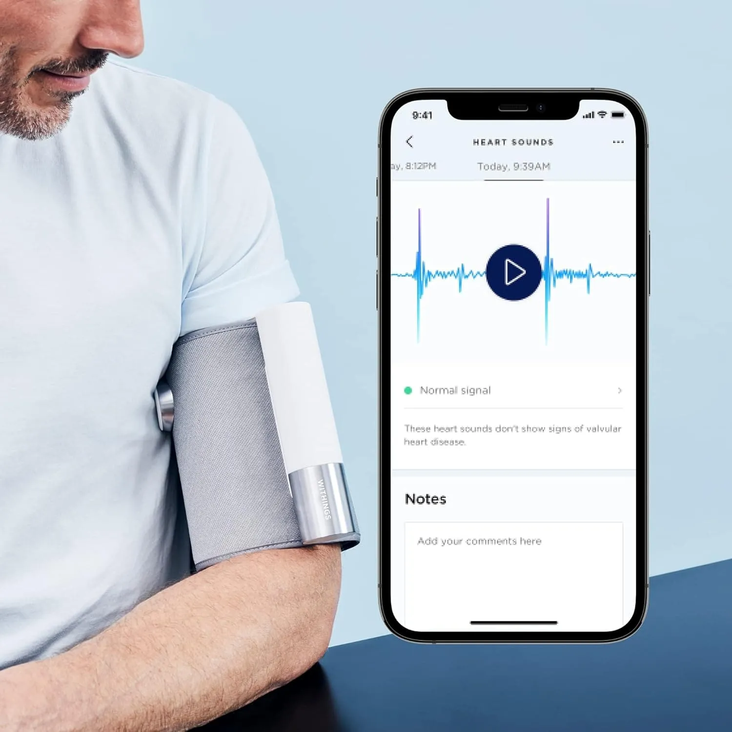 Withings BPM Core - Electric Arm Blood Pressure Monitor with ECG and Digital Stethoscope, Wi-Fi Sync