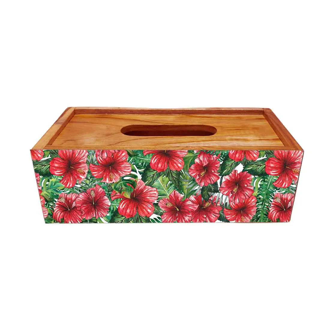 Wooden Designer Tissue Paper Holder for Bathroom - Hibiscus