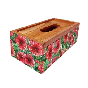 Wooden Designer Tissue Paper Holder for Bathroom - Hibiscus