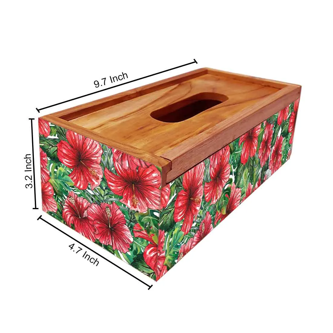 Wooden Designer Tissue Paper Holder for Bathroom - Hibiscus