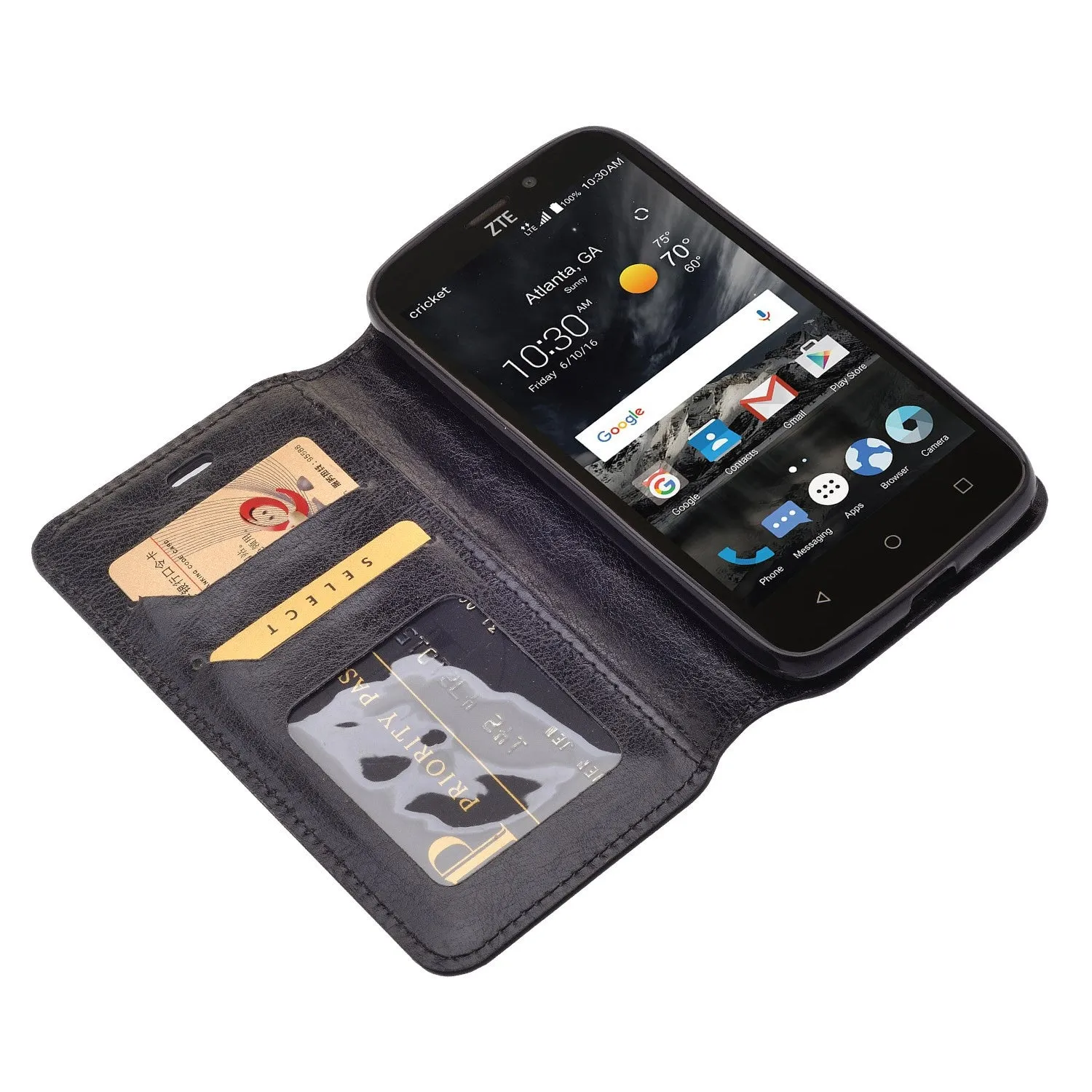 ZTE Prestige 2, Overture 3, Maven 3, Prelude Plus, ZTE 9136, Midnight Pro, Leather Magnetic Flip Fold[Kickstand] Wallet Case with Card Slots - Black