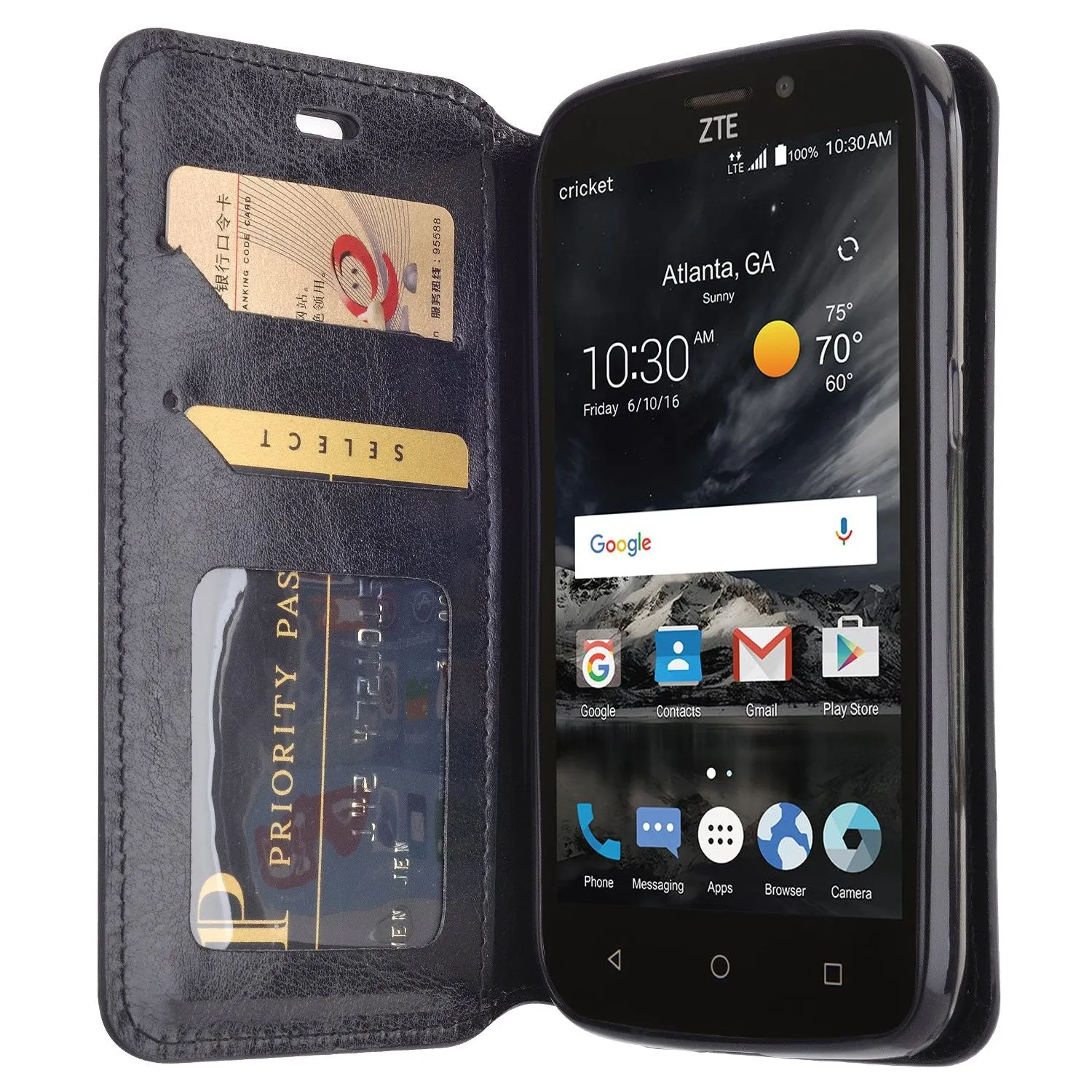 ZTE Prestige 2, Overture 3, Maven 3, Prelude Plus, ZTE 9136, Midnight Pro, Leather Magnetic Flip Fold[Kickstand] Wallet Case with Card Slots - Black