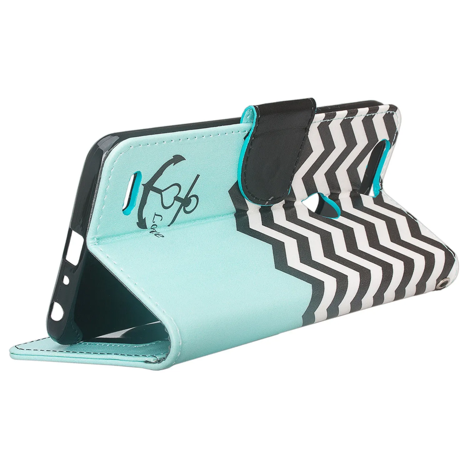 ZTE Sequoia | Blade Z Max | ZTE Z982 Case, Wrist Strap Pu Leather Magnetic Flip[Kickstand] Wallet Case Cover with ID & Card Slots - Teal Anchor